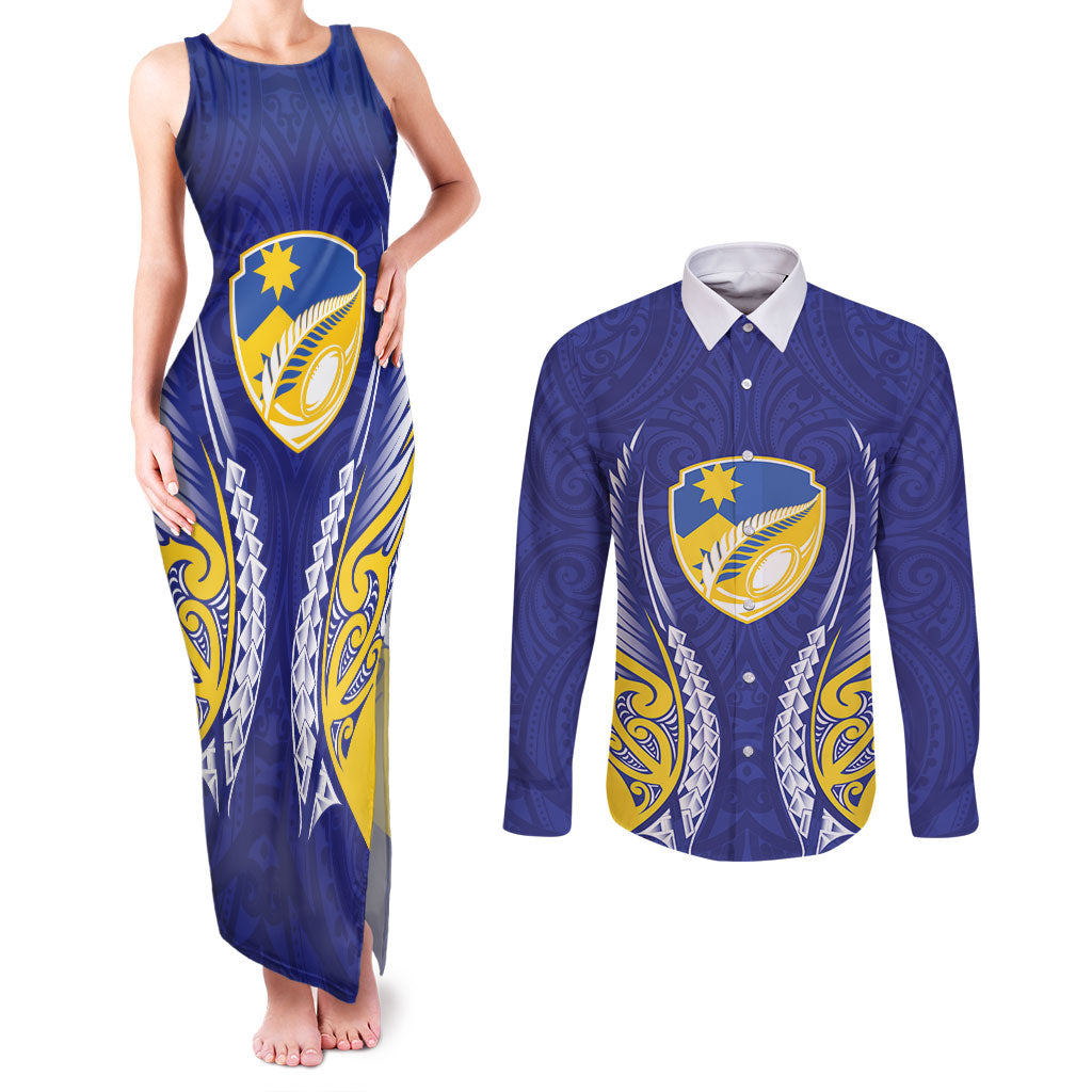 Otago 2026 Rugby Custom Couples Matching Tank Maxi Dress and Long Sleeve Button Shirt NZ Maori Silver Fern