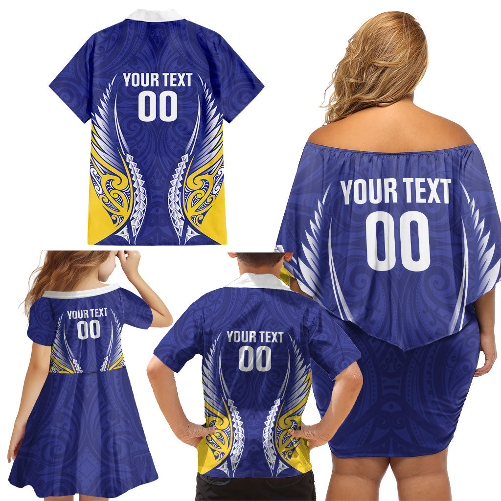 Otago 2026 Rugby Custom Family Matching Off Shoulder Short Dress and Hawaiian Shirt NZ Maori Silver Fern