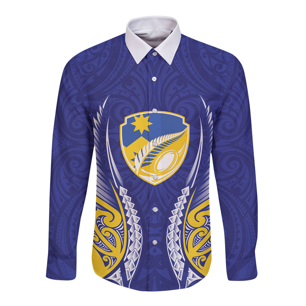 Otago 2026 Rugby Custom Long Sleeve Button Shirt NZ Maori Silver Fern LT14 Unisex Blue - Polynesian Pride