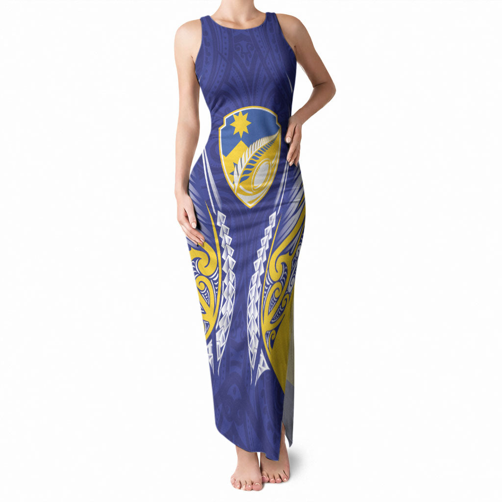 Otago 2026 Rugby Custom Tank Maxi Dress NZ Maori Silver Fern LT14 Women Blue - Polynesian Pride
