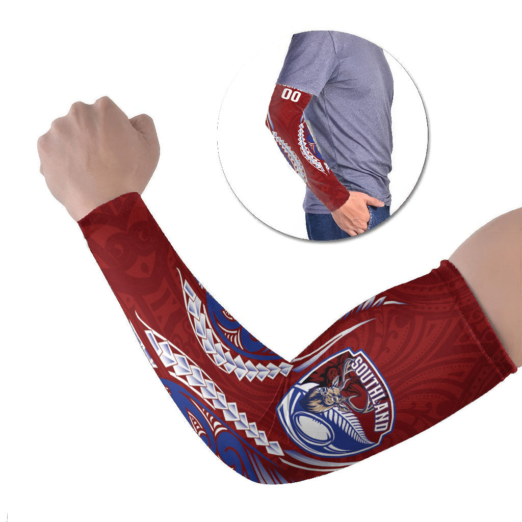 Southland 2026 Rugby Custom Arm Sleeves NZ Maori Silver Fern LT14 Set of 2 Maroon - Polynesian Pride