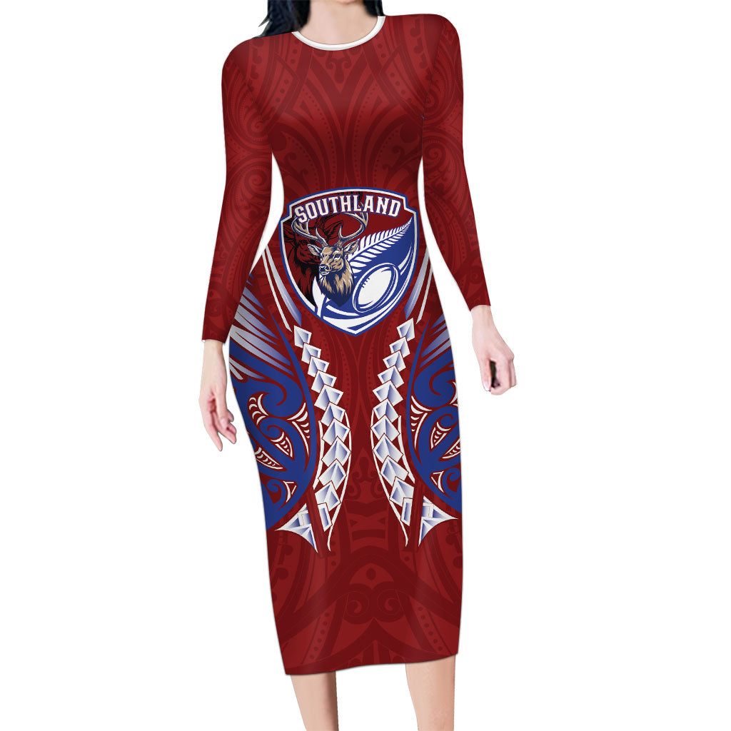 Southland 2026 Rugby Custom Family Matching Long Sleeve Bodycon Dress and Hawaiian Shirt NZ Maori Silver Fern