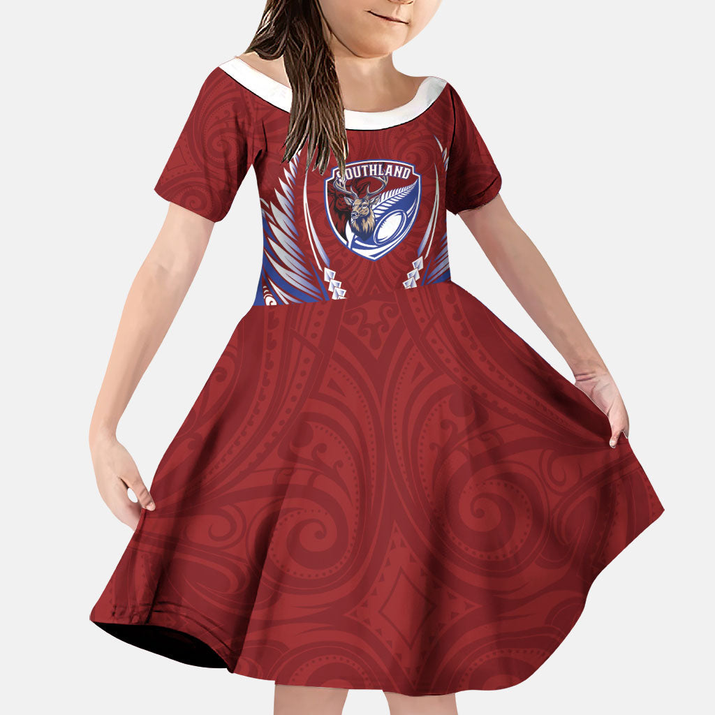 Southland 2026 Rugby Custom Family Matching Off The Shoulder Long Sleeve Dress and Hawaiian Shirt NZ Maori Silver Fern