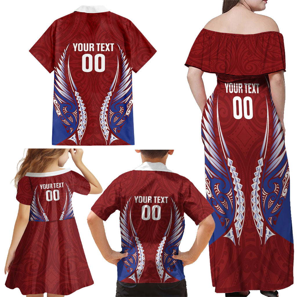 Southland 2026 Rugby Custom Family Matching Off Shoulder Maxi Dress and Hawaiian Shirt NZ Maori Silver Fern