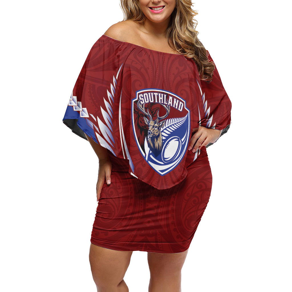 Southland 2026 Rugby Custom Off Shoulder Short Dress NZ Maori Silver Fern