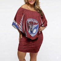 Southland 2026 Rugby Custom Off Shoulder Short Dress NZ Maori Silver Fern LT14 Women Maroon - Polynesian Pride