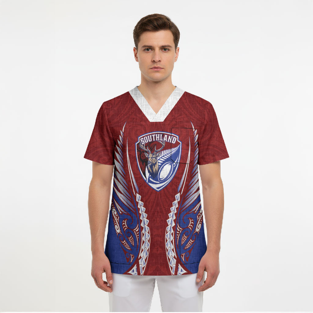 Southland 2026 Rugby Custom Scrub Top NZ Maori Silver Fern