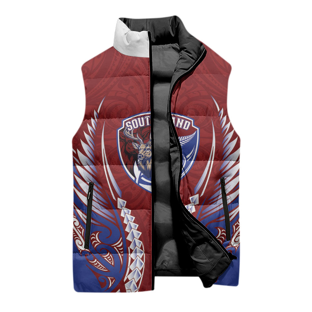 Southland 2026 Rugby Custom Sleeveless Puffer Jacket NZ Maori Silver Fern