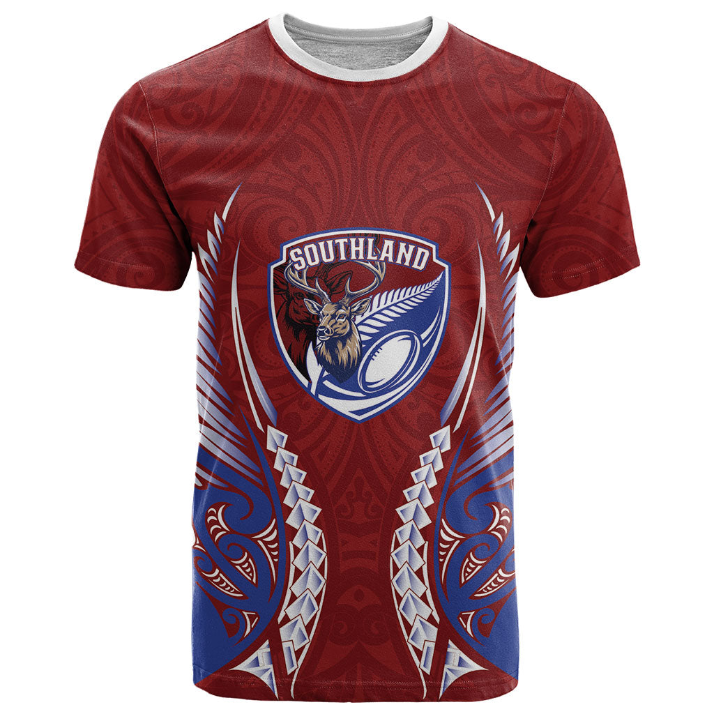 Southland 2026 Rugby Custom T Shirt NZ Maori Silver Fern LT14 Maroon - Polynesian Pride
