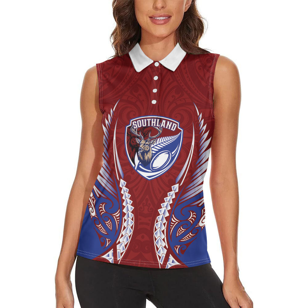 Southland 2026 Rugby Custom Women Sleeveless Polo Shirt NZ Maori Silver Fern