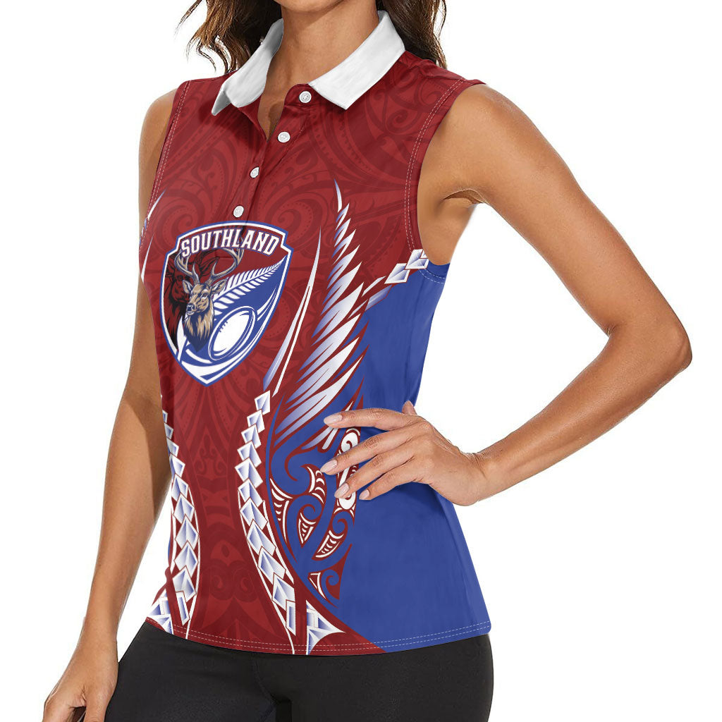 Southland 2026 Rugby Custom Women Sleeveless Polo Shirt NZ Maori Silver Fern