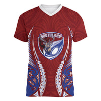 Southland 2026 Rugby Custom Women V-Neck T-Shirt NZ Maori Silver Fern