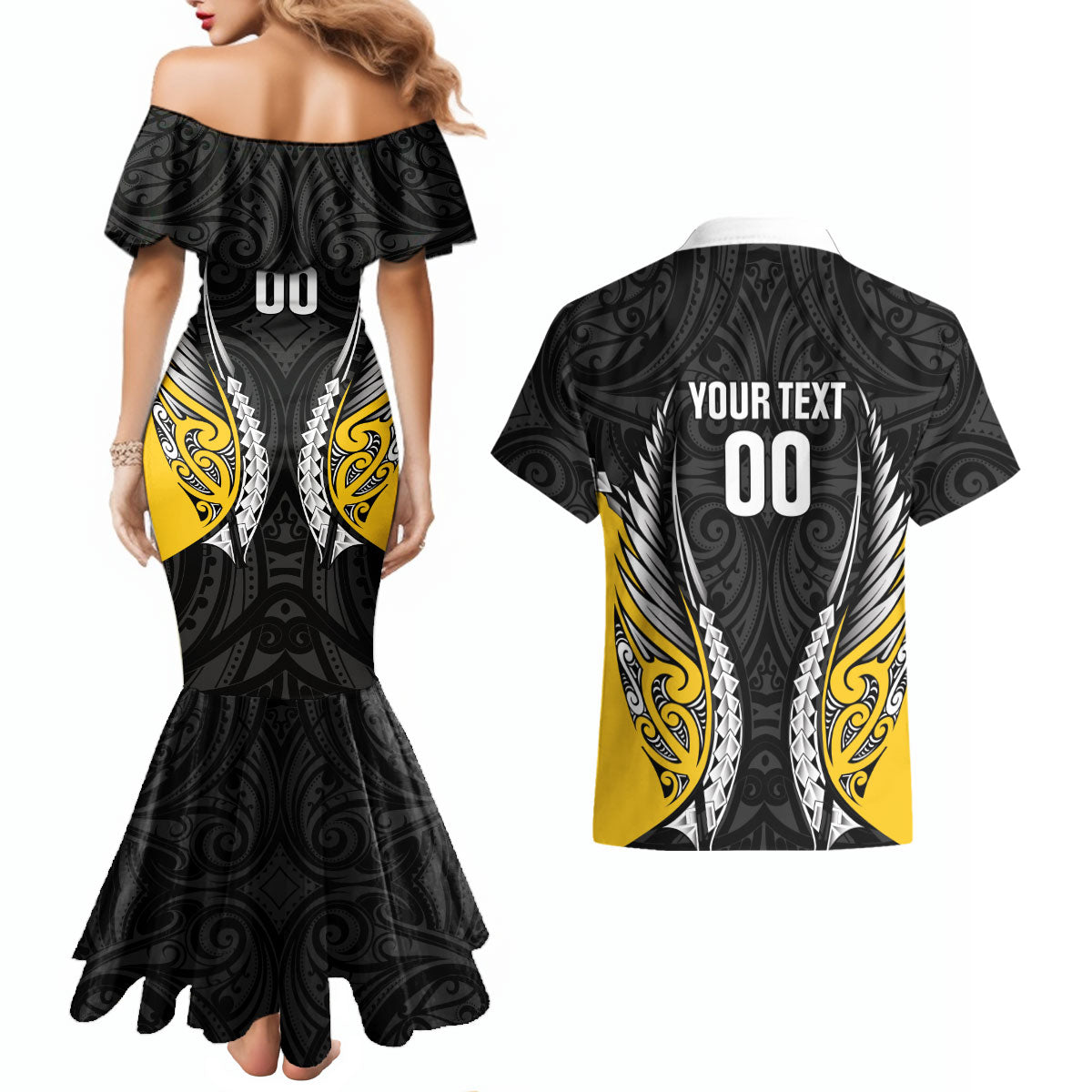 Taranaki 2026 Rugby Custom Couples Matching Mermaid Dress and Hawaiian Shirt NZ Maori Silver Fern