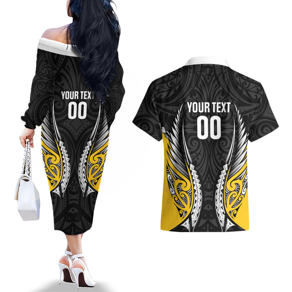 Taranaki 2026 Rugby Custom Couples Matching Off The Shoulder Long Sleeve Dress and Hawaiian Shirt NZ Maori Silver Fern