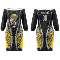 Taranaki 2026 Rugby Custom Couples Matching Off The Shoulder Long Sleeve Dress and Hawaiian Shirt NZ Maori Silver Fern LT14 - Polynesian Pride