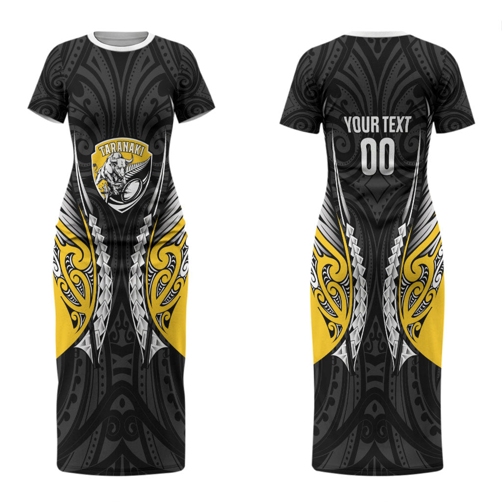 Taranaki 2026 Rugby Custom Couples Matching Short Sleeve Bodycon Dress and Hawaiian Shirt NZ Maori Silver Fern LT14 - Polynesian Pride
