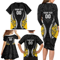 Taranaki 2026 Rugby Custom Family Matching Long Sleeve Bodycon Dress and Hawaiian Shirt NZ Maori Silver Fern
