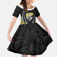 Taranaki 2026 Rugby Custom Family Matching Off The Shoulder Long Sleeve Dress and Hawaiian Shirt NZ Maori Silver Fern