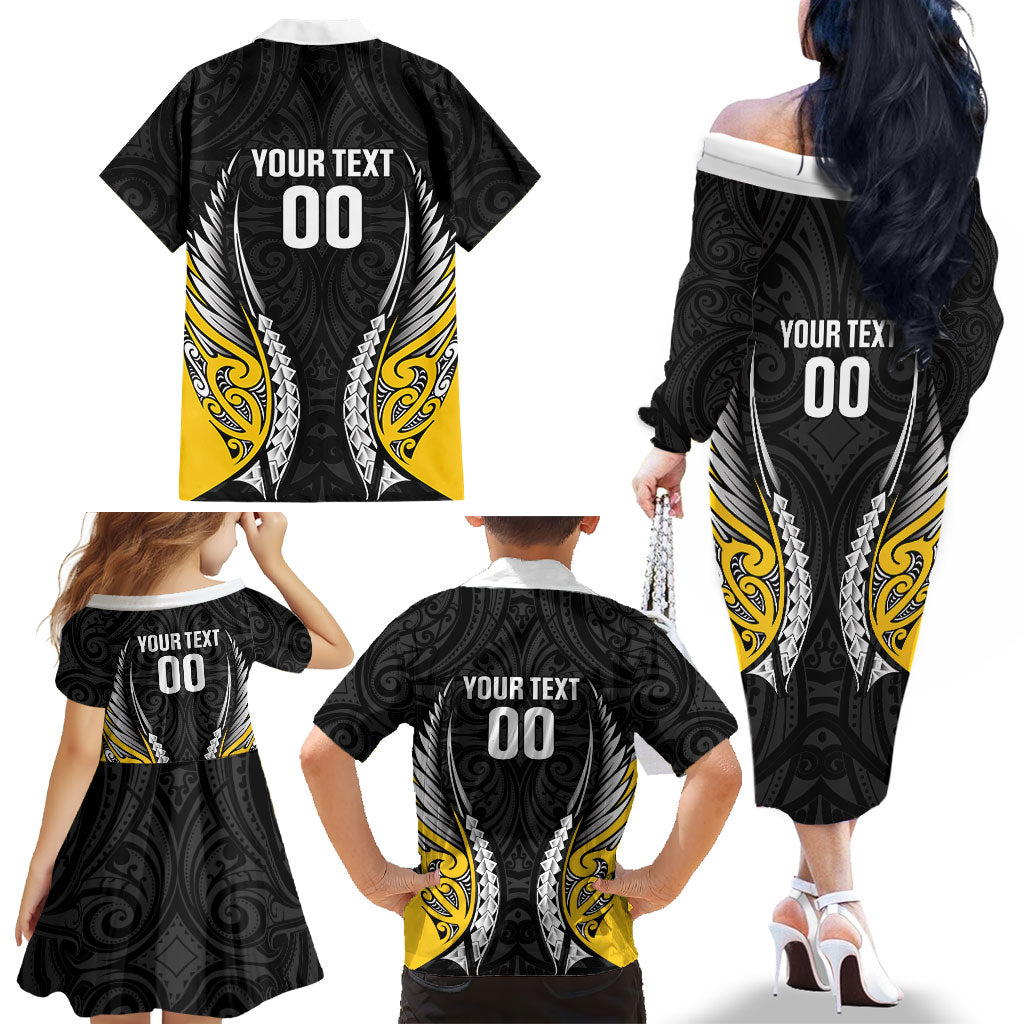 Taranaki 2026 Rugby Custom Family Matching Off The Shoulder Long Sleeve Dress and Hawaiian Shirt NZ Maori Silver Fern