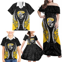 Taranaki 2026 Rugby Custom Family Matching Off Shoulder Maxi Dress and Hawaiian Shirt NZ Maori Silver Fern