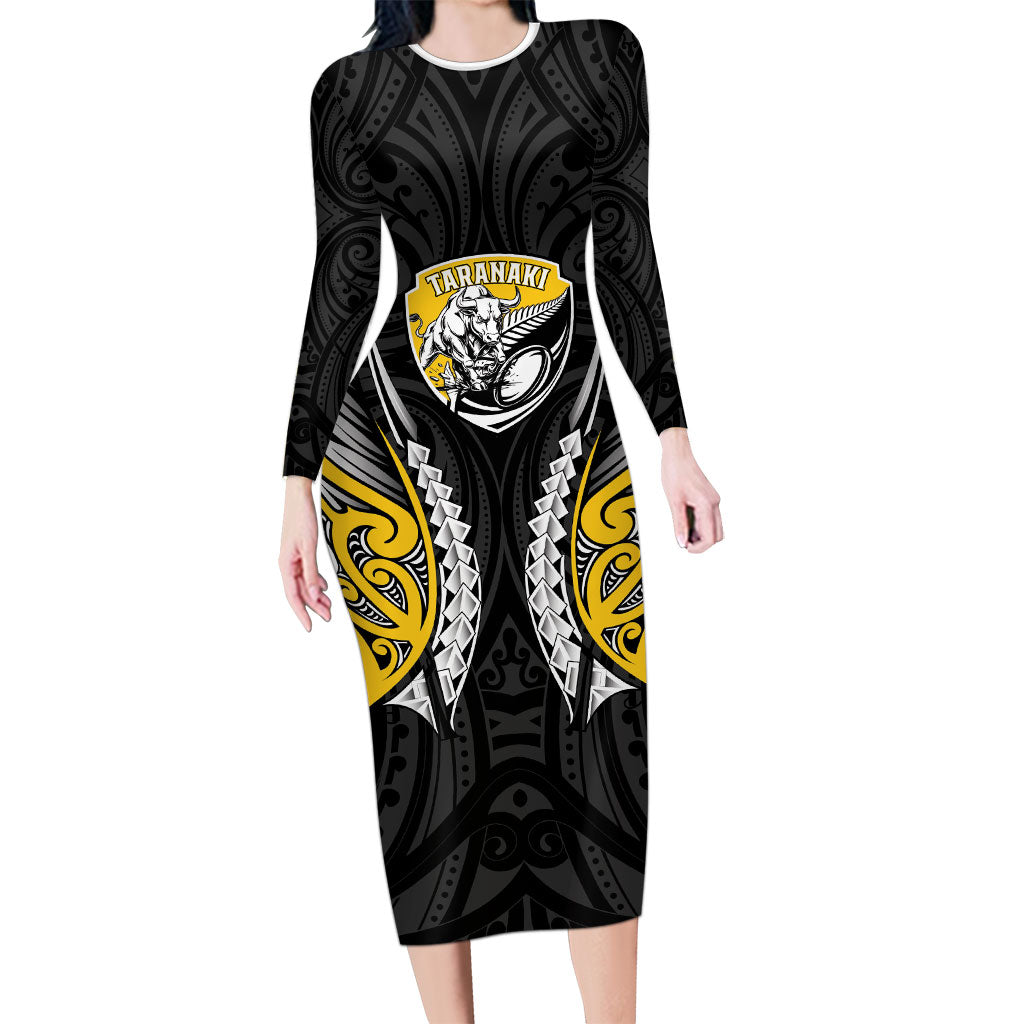 Taranaki 2026 Rugby Custom Long Sleeve Bodycon Dress NZ Maori Silver Fern