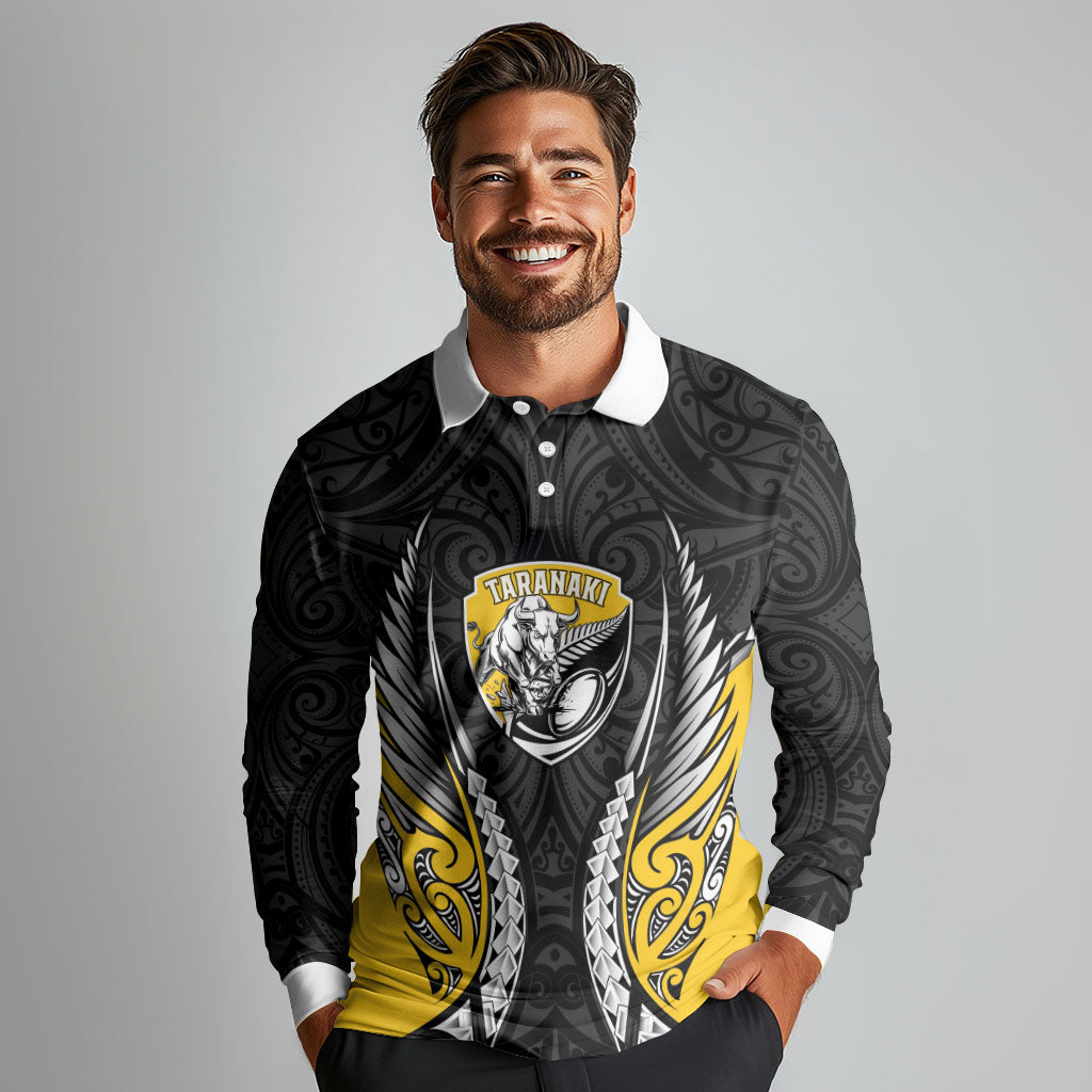 Taranaki 2026 Rugby Custom Long Sleeve Polo Shirt NZ Maori Silver Fern