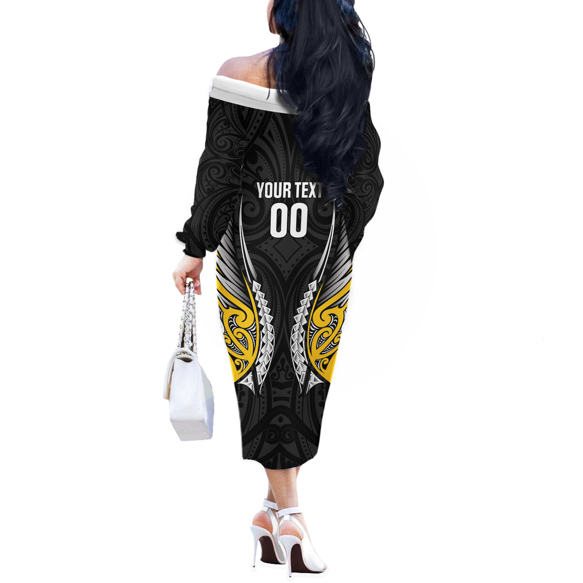 Taranaki 2026 Rugby Custom Off The Shoulder Long Sleeve Dress NZ Maori Silver Fern