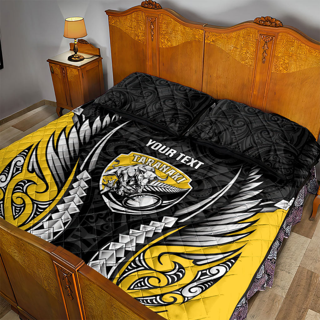 Taranaki 2026 Rugby Custom Quilt Bed Set NZ Maori Silver Fern