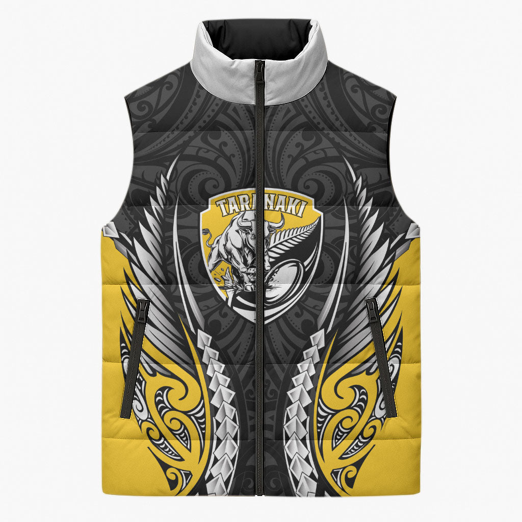 Taranaki 2026 Rugby Custom Sleeveless Puffer Jacket NZ Maori Silver Fern LT14 Unisex Black - Polynesian Pride