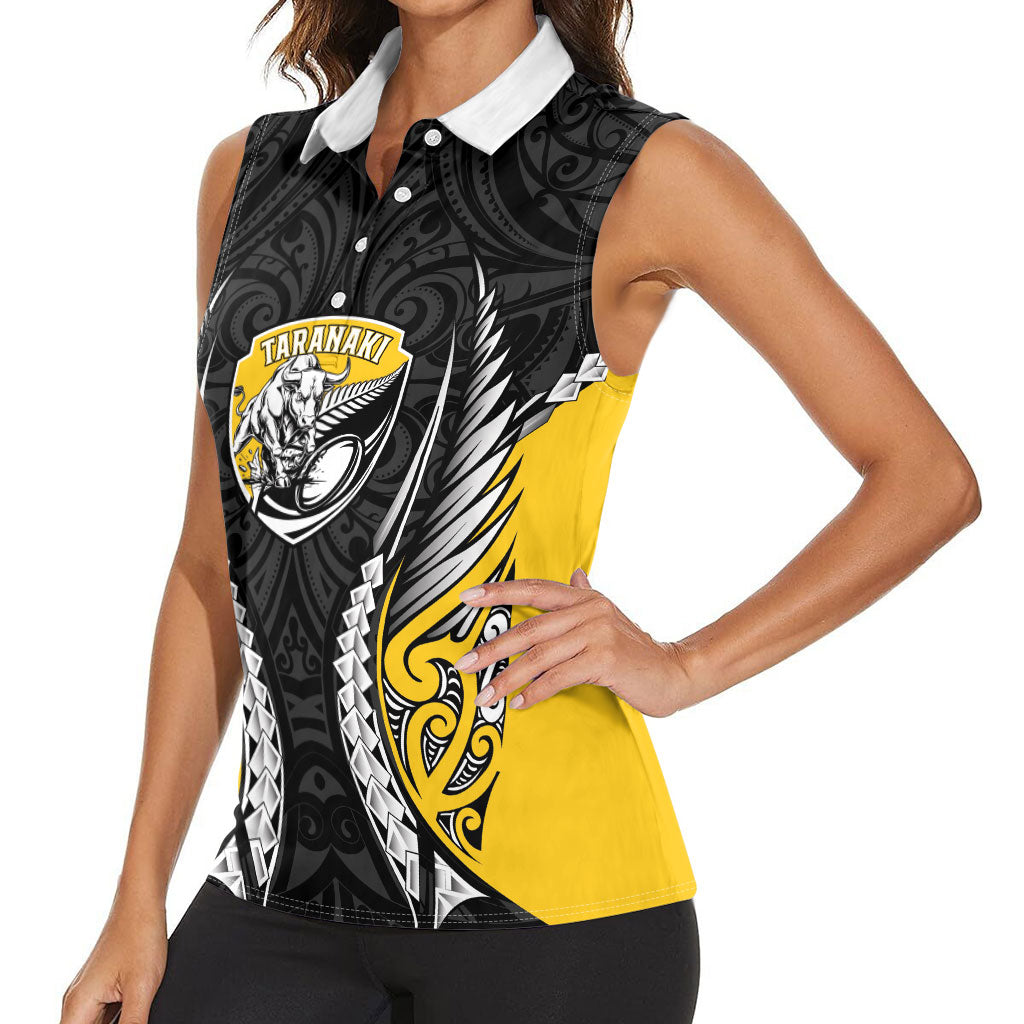 Taranaki 2026 Rugby Custom Women Sleeveless Polo Shirt NZ Maori Silver Fern