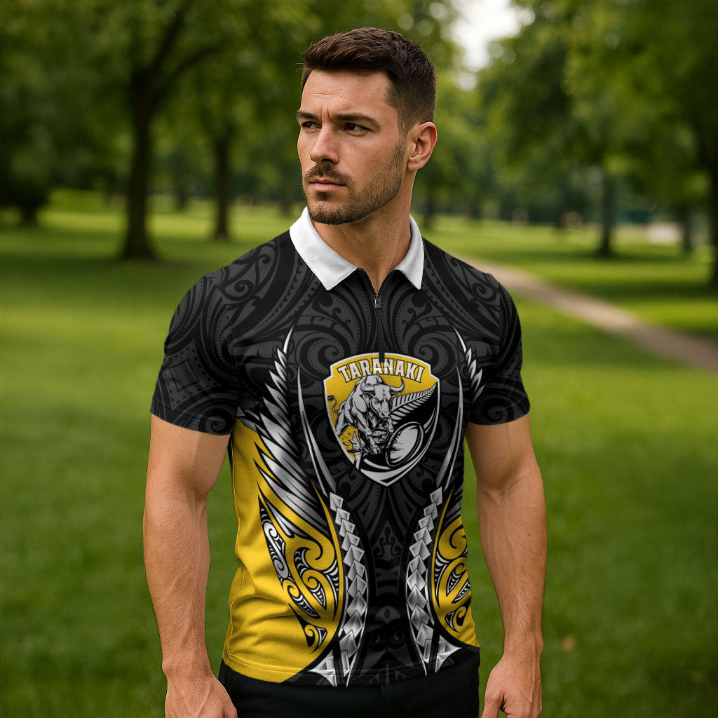 Taranaki 2026 Rugby Custom Zipper Polo Shirt NZ Maori Silver Fern
