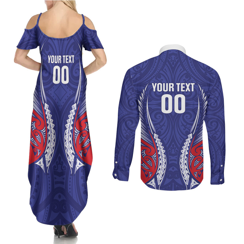 Tasman Bay 2026 Rugby Custom Couples Matching Summer Maxi Dress and Long Sleeve Button Shirt NZ Maori Silver Fern