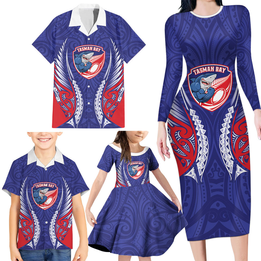 Tasman Bay 2026 Rugby Custom Family Matching Long Sleeve Bodycon Dress and Hawaiian Shirt NZ Maori Silver Fern