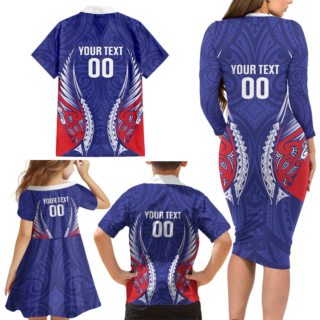 Tasman Bay 2026 Rugby Custom Family Matching Long Sleeve Bodycon Dress and Hawaiian Shirt NZ Maori Silver Fern
