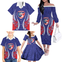 Tasman Bay 2026 Rugby Custom Family Matching Off The Shoulder Long Sleeve Dress and Hawaiian Shirt NZ Maori Silver Fern