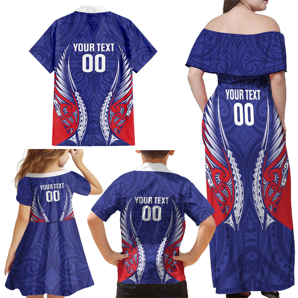 Tasman Bay 2026 Rugby Custom Family Matching Off Shoulder Maxi Dress and Hawaiian Shirt NZ Maori Silver Fern