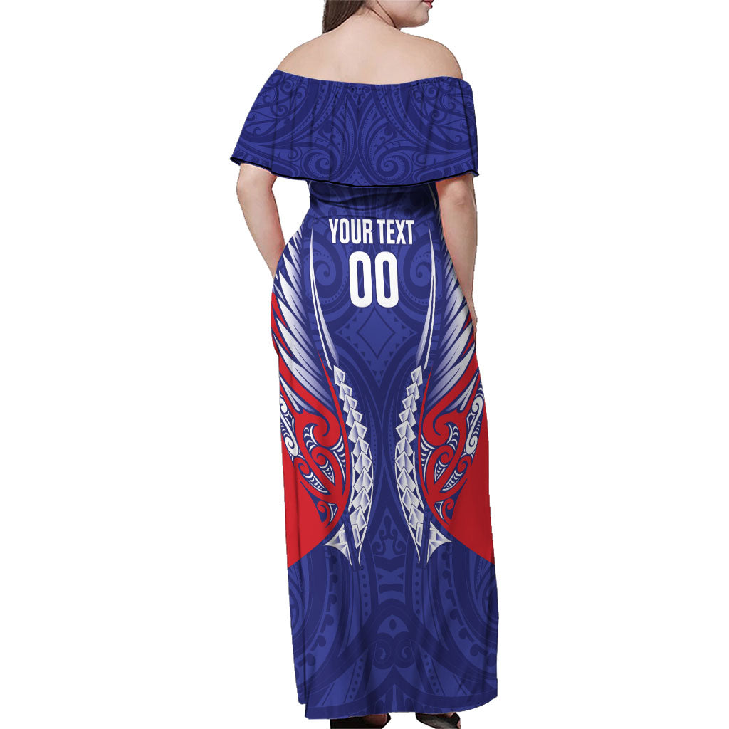 Tasman Bay 2026 Rugby Custom Family Matching Off Shoulder Maxi Dress and Hawaiian Shirt NZ Maori Silver Fern