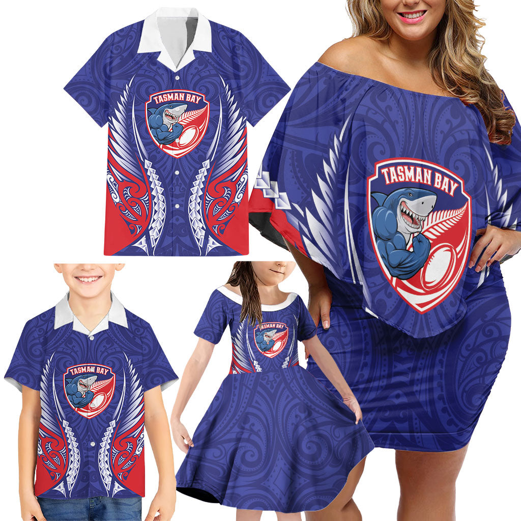 Tasman Bay 2026 Rugby Custom Family Matching Off Shoulder Short Dress and Hawaiian Shirt NZ Maori Silver Fern