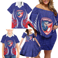 Tasman Bay 2026 Rugby Custom Family Matching Off Shoulder Short Dress and Hawaiian Shirt NZ Maori Silver Fern