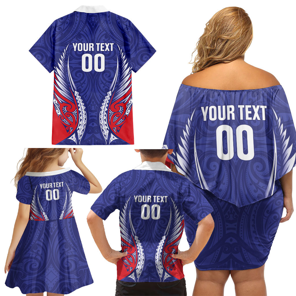 Tasman Bay 2026 Rugby Custom Family Matching Off Shoulder Short Dress and Hawaiian Shirt NZ Maori Silver Fern