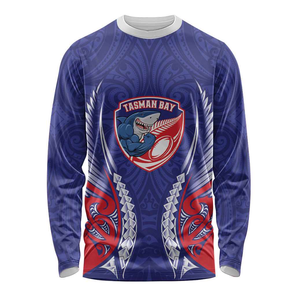 Tasman Bay 2026 Rugby Custom Long Sleeve Shirt NZ Maori Silver Fern LT14 Unisex Blue - Polynesian Pride