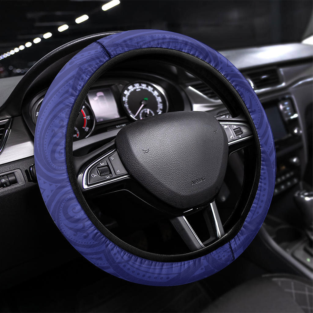 Tasman Bay 2026 Rugby Steering Wheel Cover NZ Maori Silver Fern LT14 Universal Fit Blue - Polynesian Pride