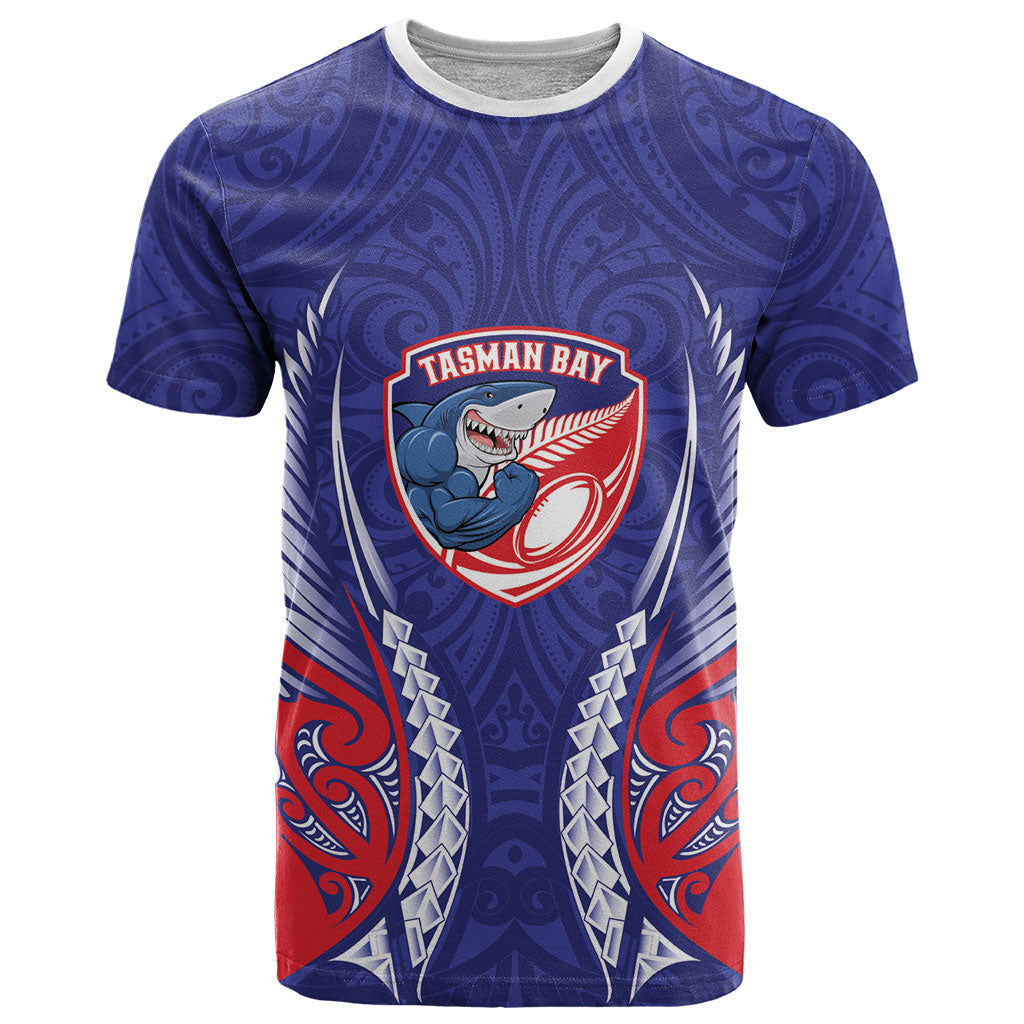 Tasman Bay 2026 Rugby Custom T Shirt NZ Maori Silver Fern LT14 Blue - Polynesian Pride