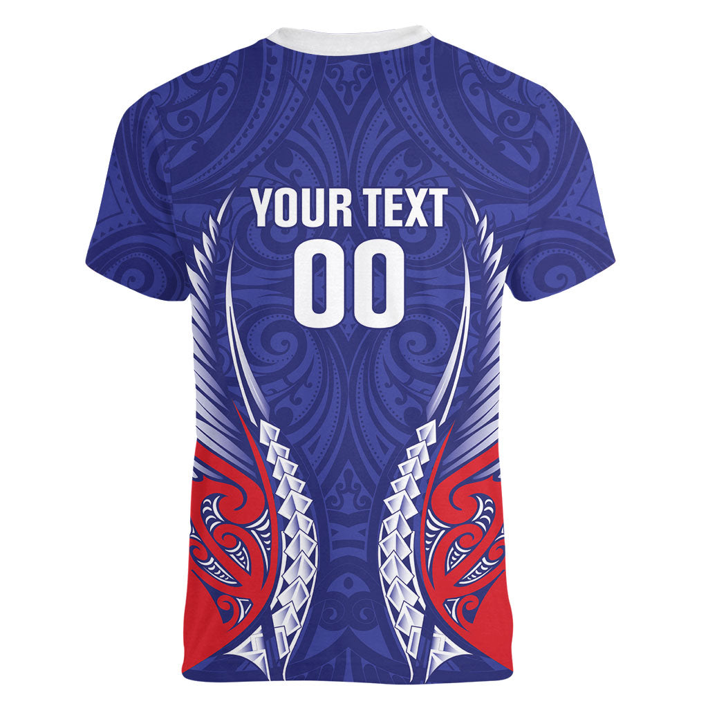 Tasman Bay 2026 Rugby Custom Women V-Neck T-Shirt NZ Maori Silver Fern