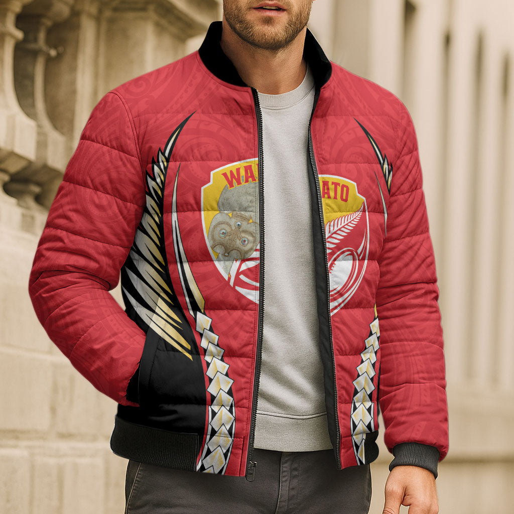 Waikato 2026 Rugby Custom Bomber Puffer Jacket NZ Maori Silver Fern