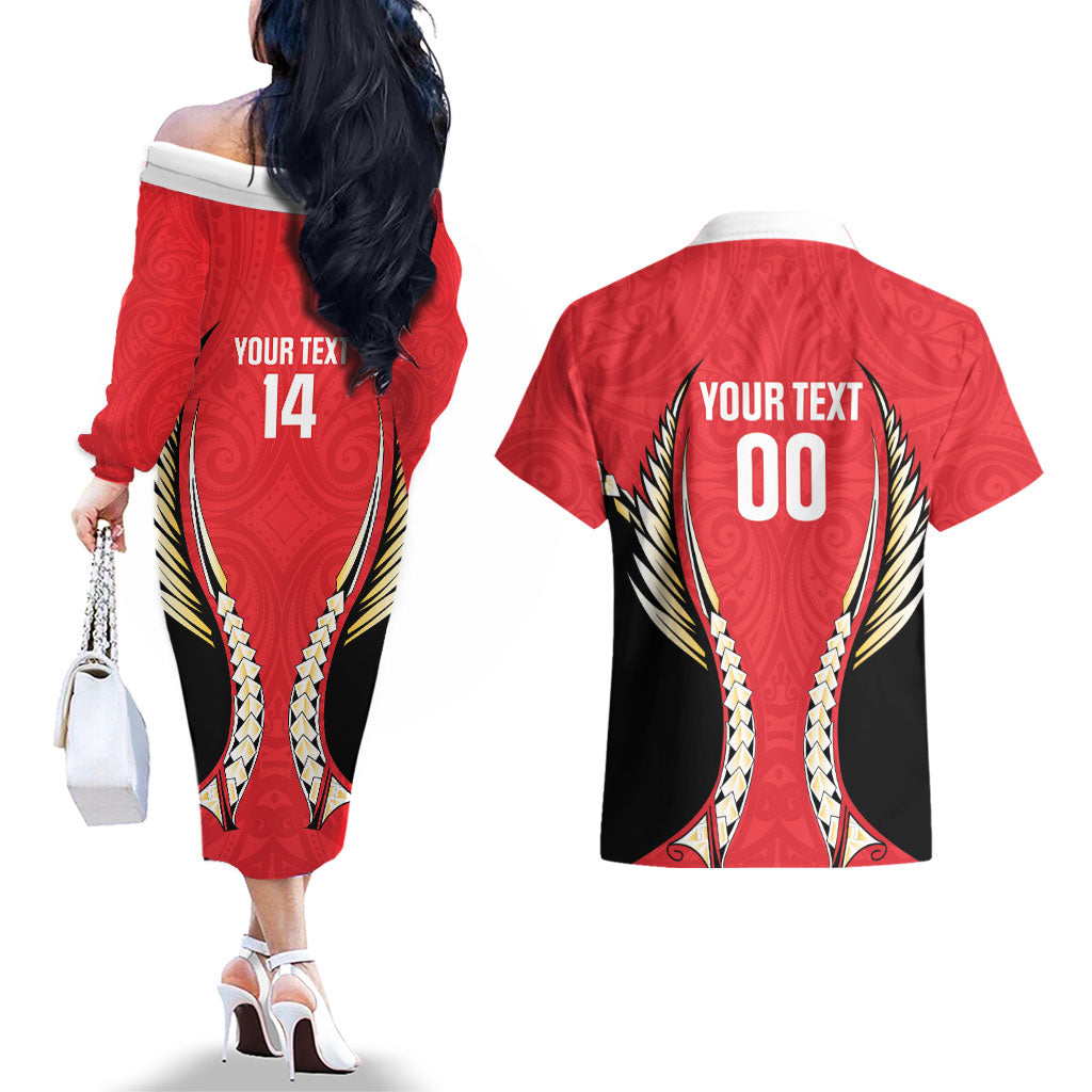 Waikato 2026 Rugby Custom Couples Matching Off The Shoulder Long Sleeve Dress and Hawaiian Shirt NZ Maori Silver Fern