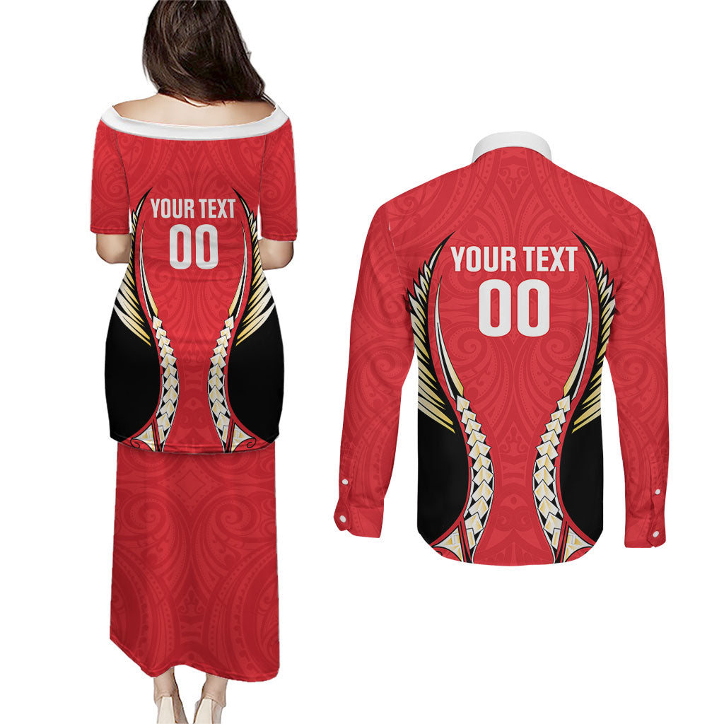 Waikato 2026 Rugby Custom Couples Matching Puletasi and Long Sleeve Button Shirt NZ Maori Silver Fern