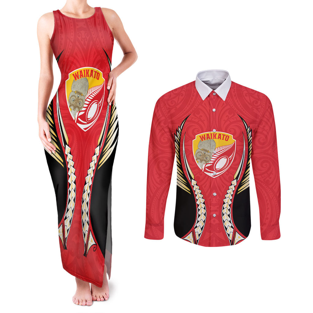 Waikato 2026 Rugby Custom Couples Matching Tank Maxi Dress and Long Sleeve Button Shirt NZ Maori Silver Fern