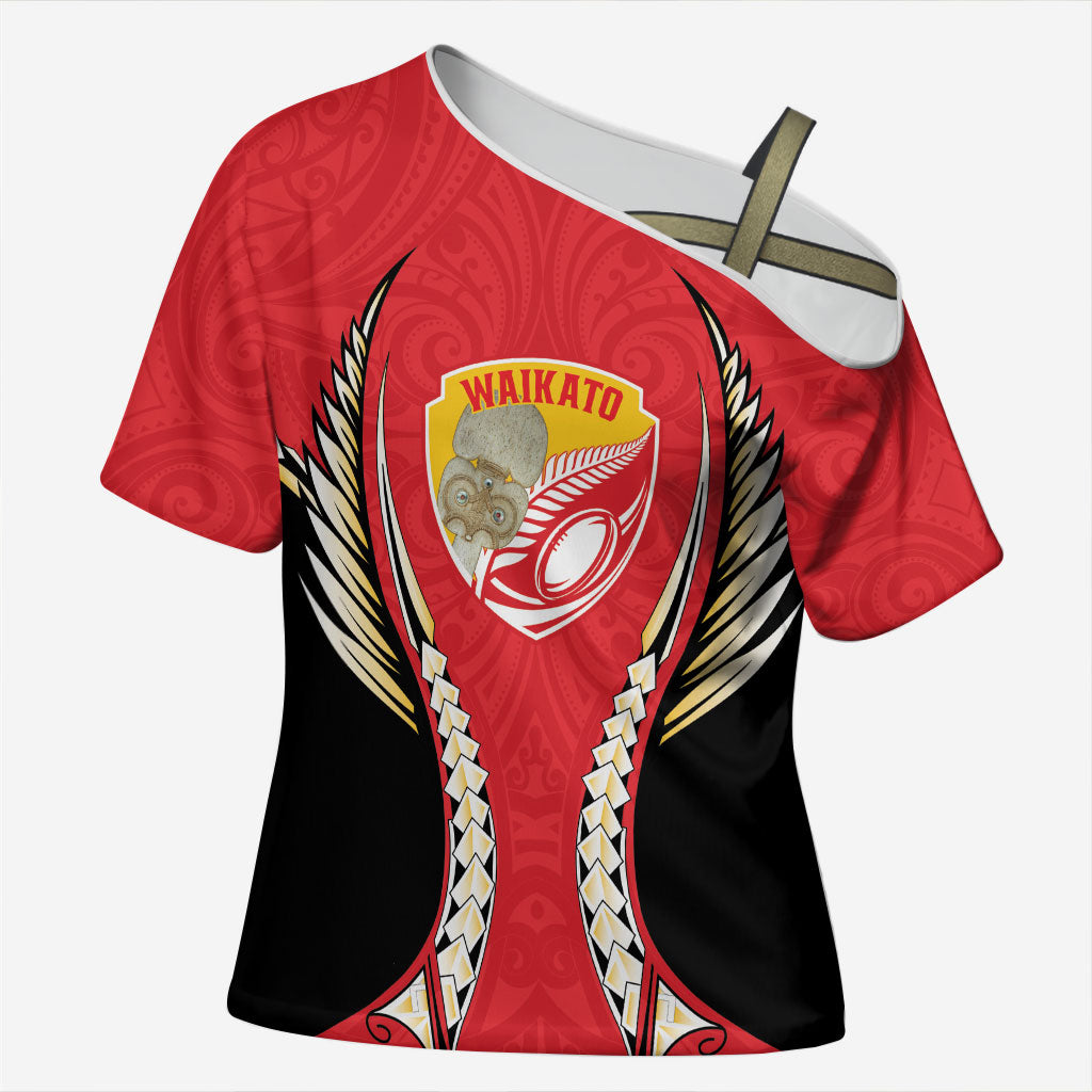 Waikato 2026 Rugby Custom Cross Shoulder Shirt NZ Maori Silver Fern LT14 Female Red - Polynesian Pride