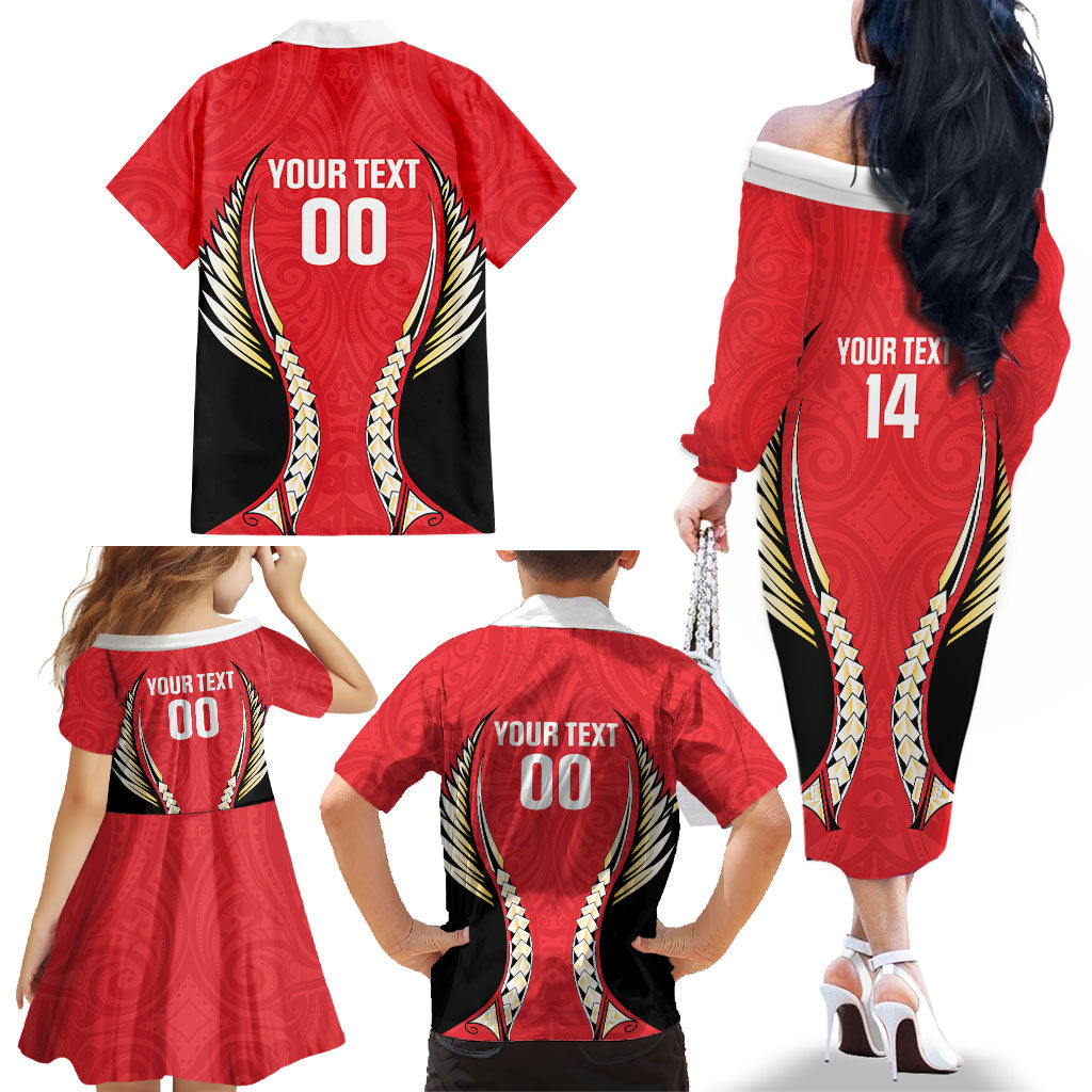 Waikato 2026 Rugby Custom Family Matching Off The Shoulder Long Sleeve Dress and Hawaiian Shirt NZ Maori Silver Fern